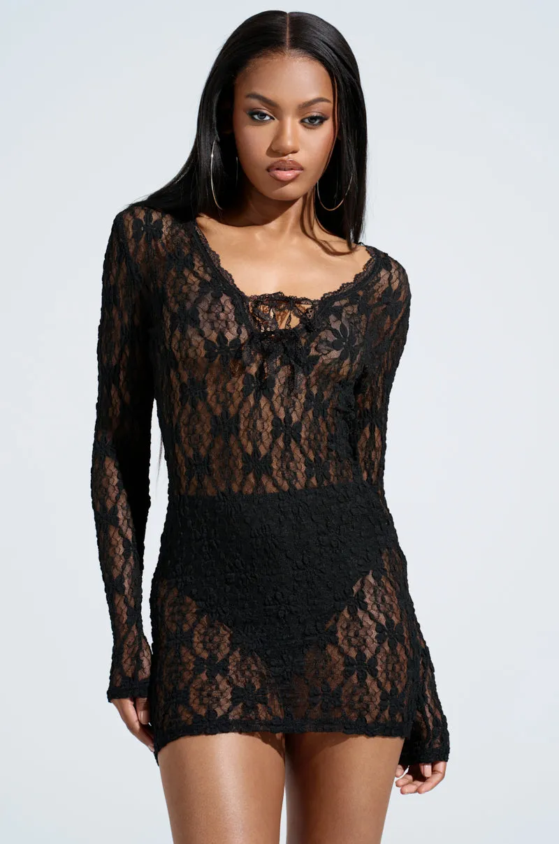LIZZIE LACE MINI DRESS IN BLACK sold by AKIRA