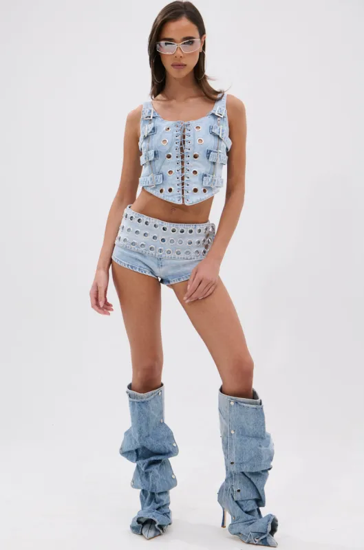 POWER SQUAD DENIM SHORT sold by AKIRA