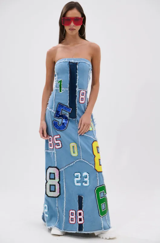 ABC 123 DENIM MAXI DRESS sold by AKIRA