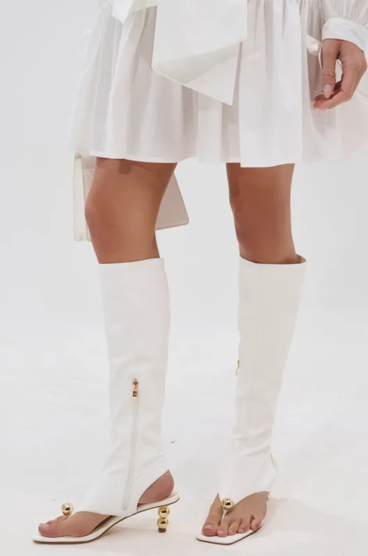 AZALEA WANG DIPPIN DOT WHITE STRETCH SANDAL BOOT sold by AKIRA