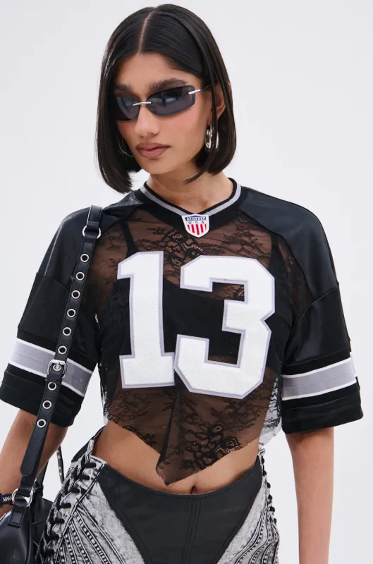 LUCKY LACE JERSEY TOP sold by AKIRA