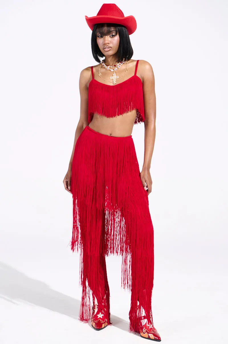 OH SO FRINGE PANTS IN RED sold by AKIRA product image thumbnail 3