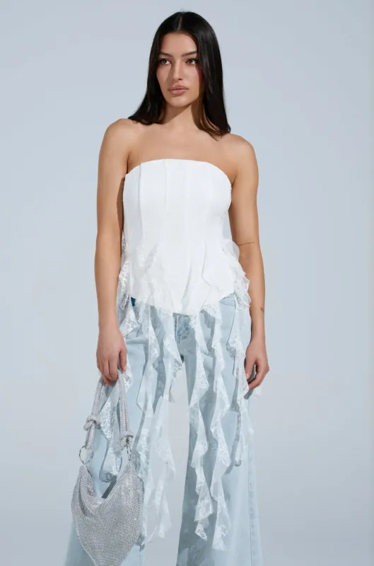 BELLE OF THE BALL LACE TRIM CORSET sold by AKIRA