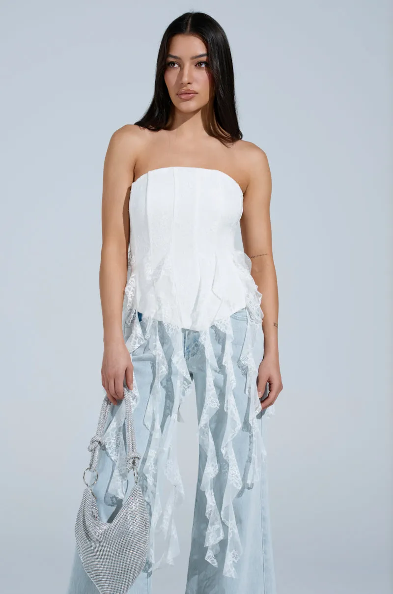 BELLE OF THE BALL LACE TRIM CORSET sold by AKIRA