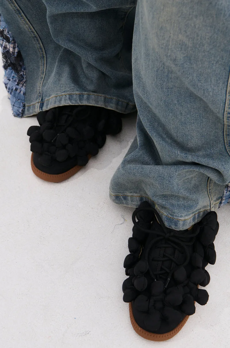 AZALEA WANG GREYI BLACK PUFF FLORAL FLAT SNEAKER sold by AKIRA