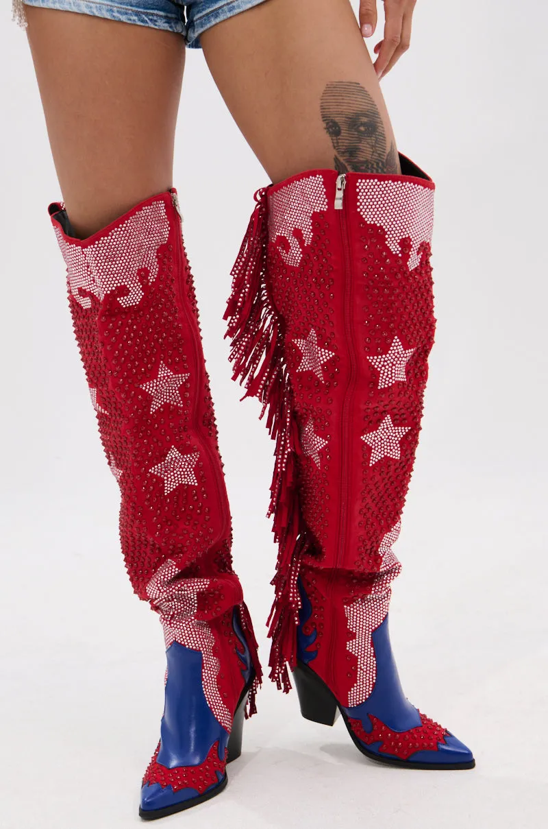 AZALEA WANG NELLA BLUE MULTI WESTERN EMBELLISHED BOOT sold by AKIRA product image thumbnail 3