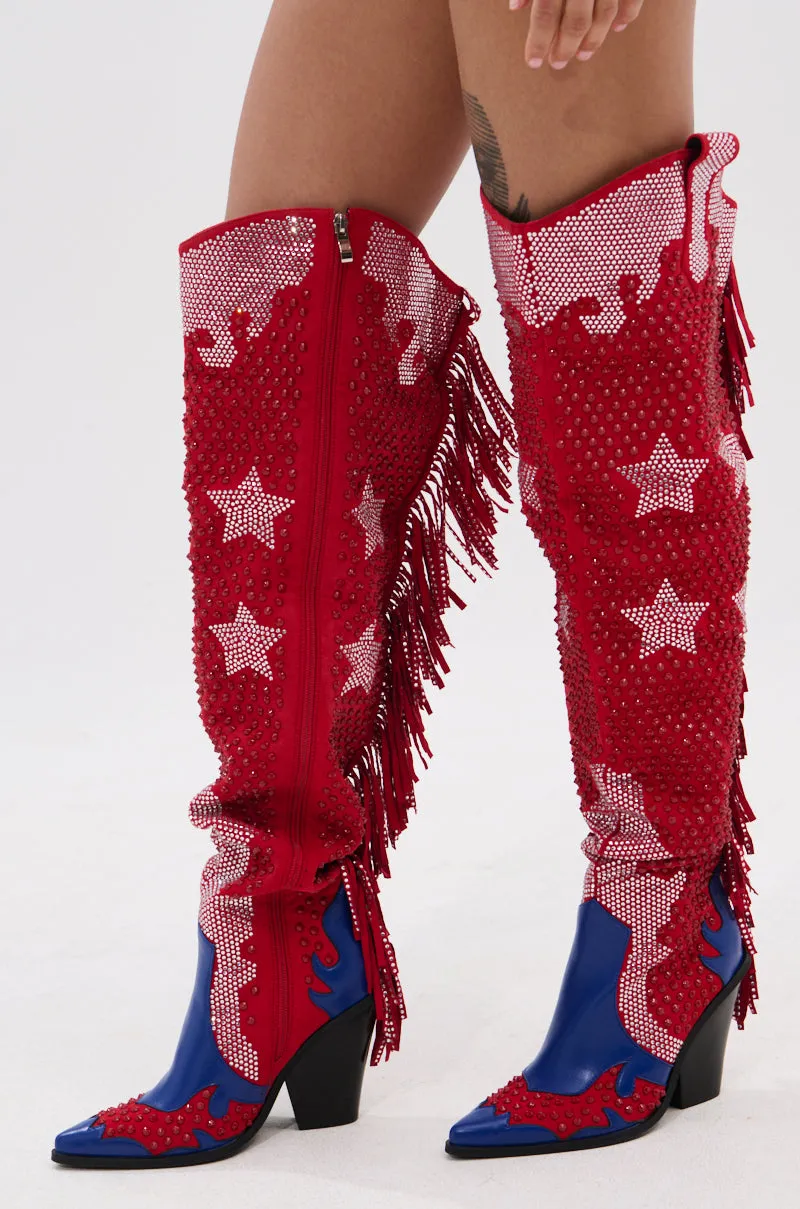 AZALEA WANG NELLA BLUE MULTI WESTERN EMBELLISHED BOOT sold by AKIRA