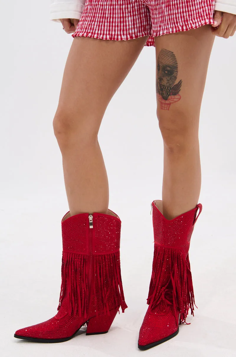 AZALEA WANG GREIA RED RHINESTONE COWBOY BOOTIE sold by AKIRA product image thumbnail 2
