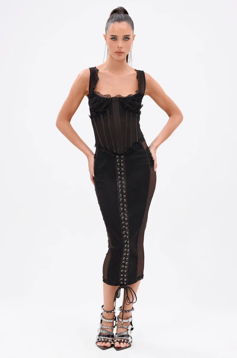 LET ME REMIND YOU LACE UP MESH MIDI DRESS sold by AKIRA product image thumbnail 2