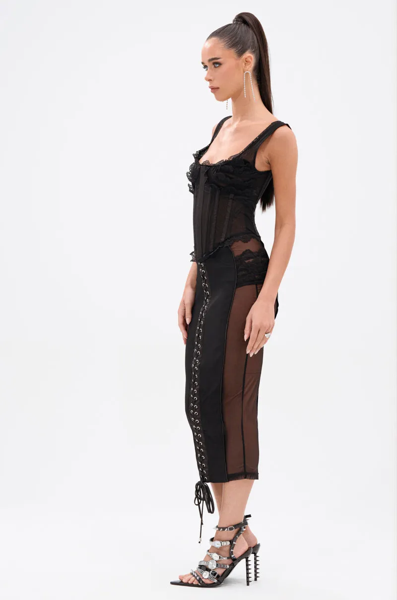 LET ME REMIND YOU LACE UP MESH MIDI DRESS sold by AKIRA product image thumbnail 3