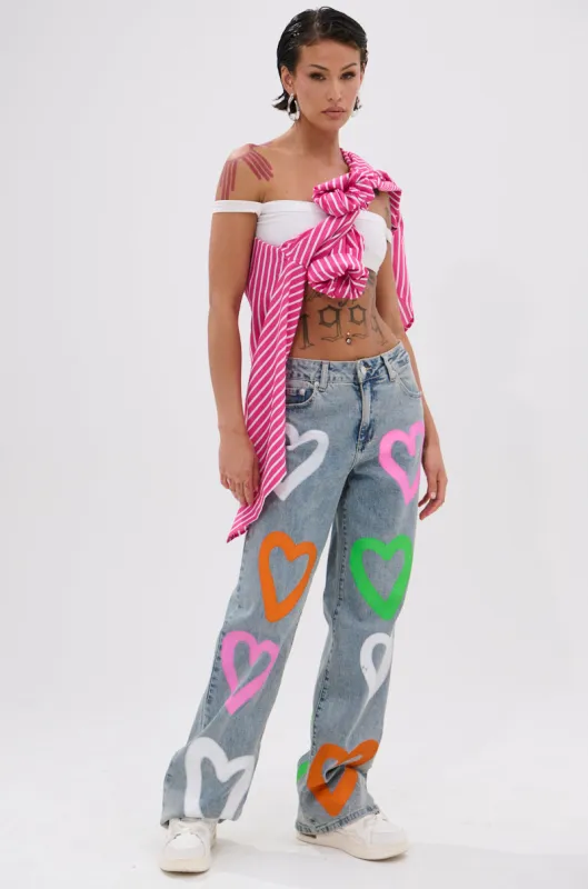 LOVERGIRL AIRBRUSHED WIDE LEG JEANS sold by AKIRA