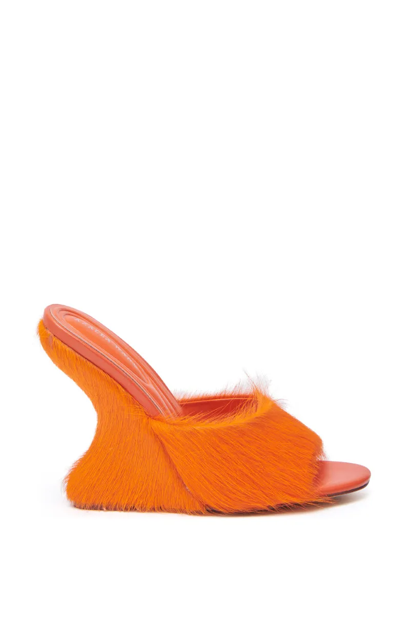 AZALEA WANG VASA ORANGE FURRY WEDGE SANDAL sold by AKIRA product image thumbnail 4