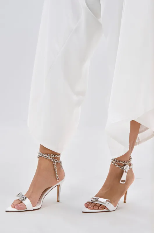 AZALEA WANG HORUS WHITE ZIPPER EMBELLISHMENT SANDAL sold by AKIRA