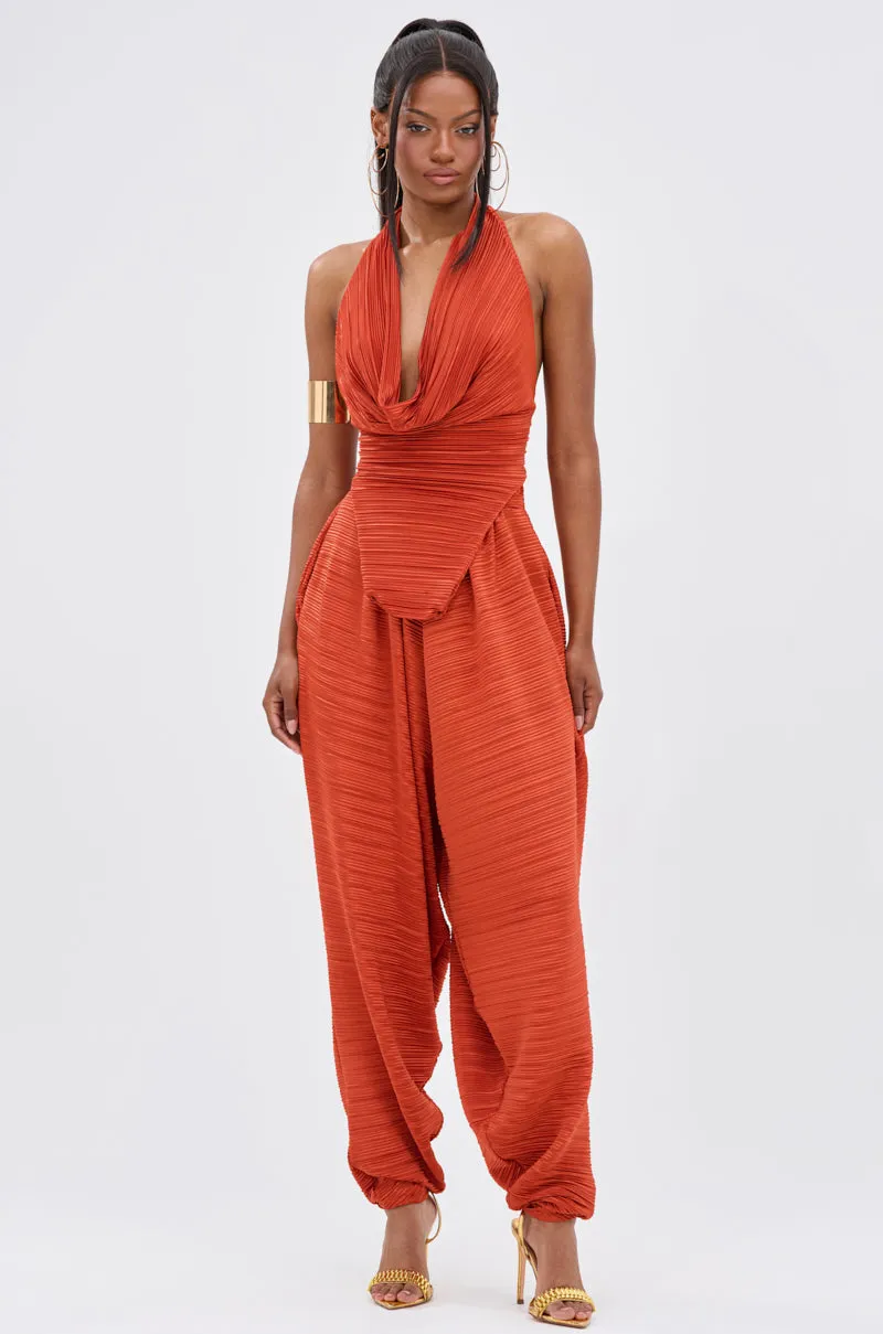 MAYAH WIDE LEG PLISSE PANT IN RED sold by AKIRA