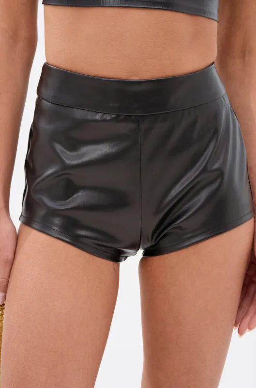 TOO HOT FAUX LEATHER HOT SHORT sold by AKIRA
