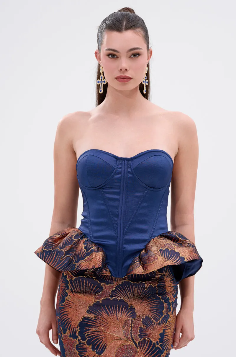 LADY LUX PEPLUM BROCADE CORSET TOP sold by AKIRA