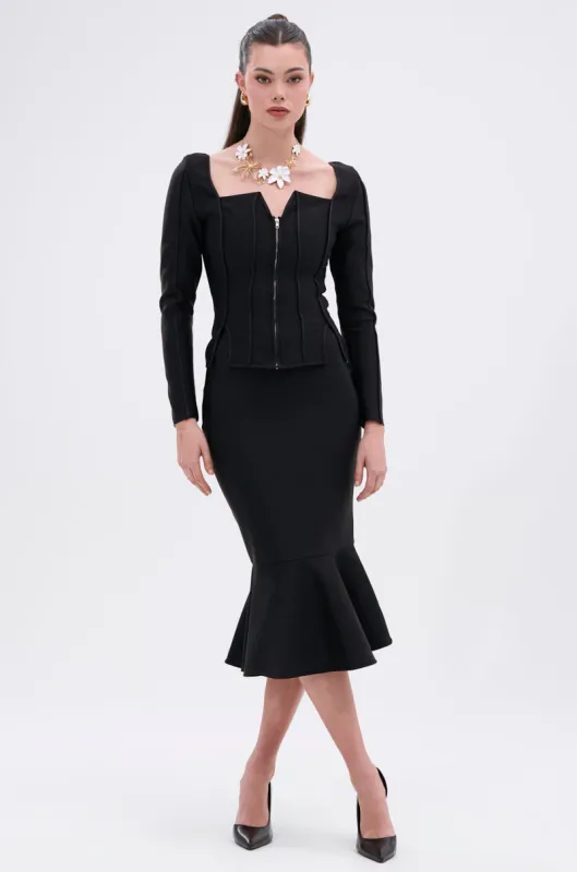 JESSIE BANDAGE MIDI SKIRT sold by AKIRA