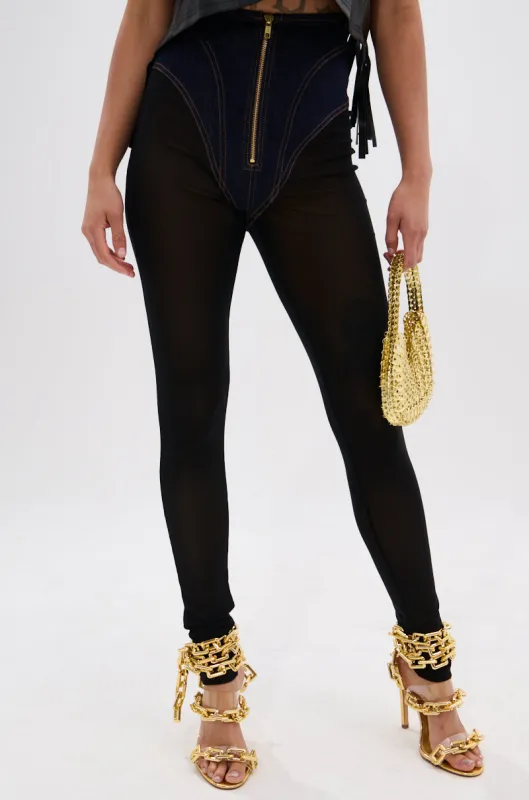 ZIP ME UP MESH LEGGING WITH DENIM PANTY sold by AKIRA