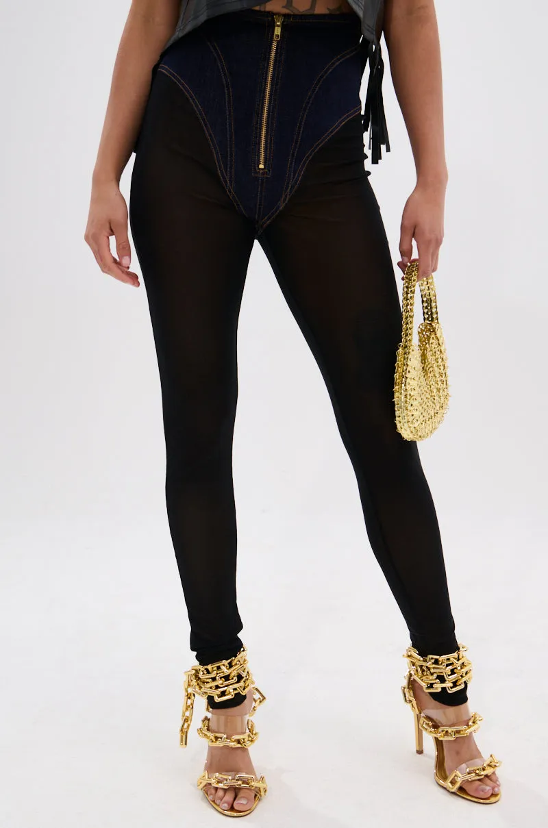ZIP ME UP MESH LEGGING WITH DENIM PANTY sold by AKIRA