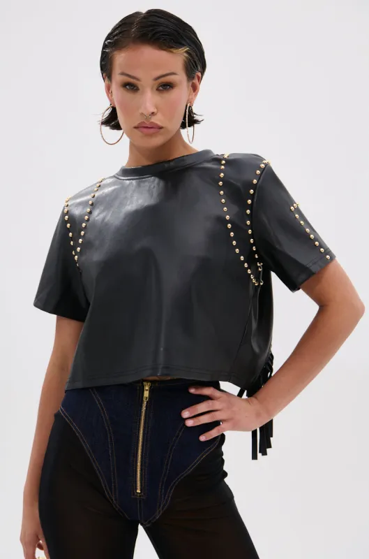 ROCKSTAR STUDDED FRINGE TOP sold by AKIRA