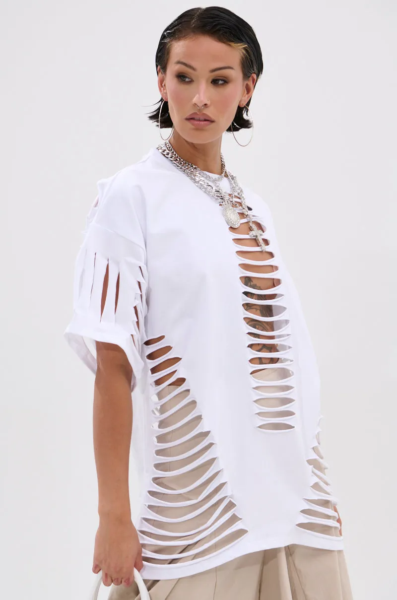 SLASHED UP OVERSIZED SHORT SLEEVE TEE sold by AKIRA