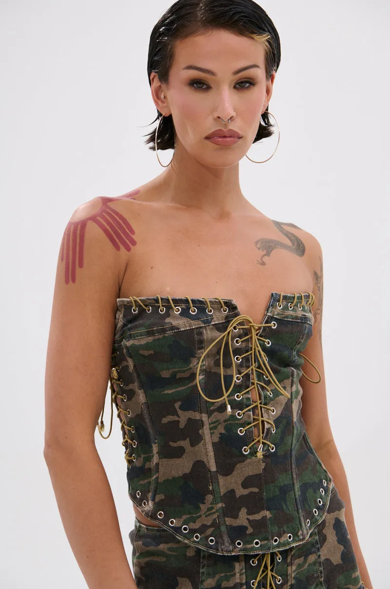 DOWN AND DIRTY CAMO CORSET sold by AKIRA product image thumbnail 3