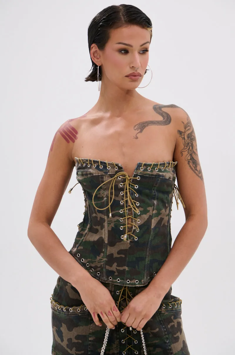 DOWN AND DIRTY CAMO CORSET sold by AKIRA product image thumbnail 2