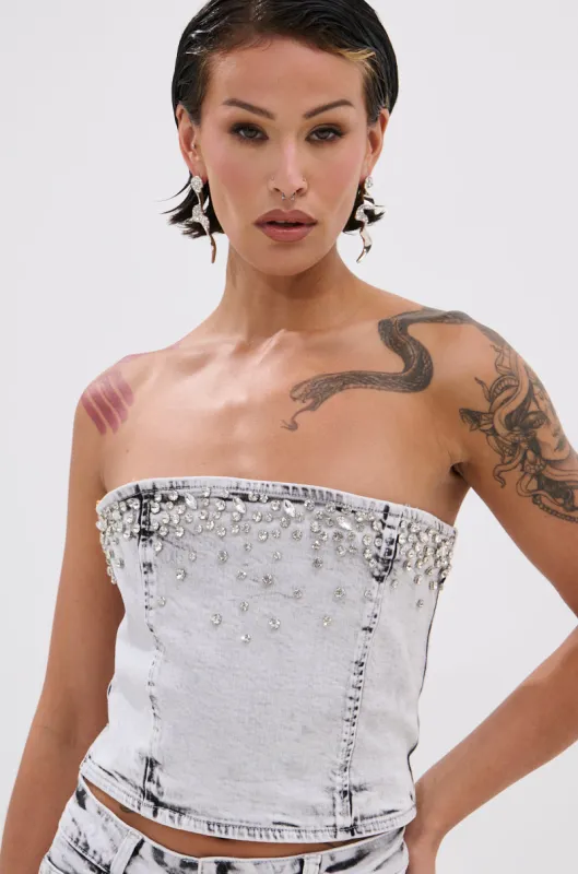 FEELING FREE GREY DENIM CORSET sold by AKIRA