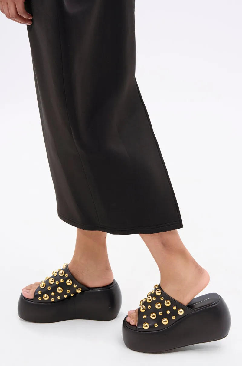 AZALEA WANG SERGO BLACK EMBELLISHED CHUNKY SANDAL sold by AKIRA