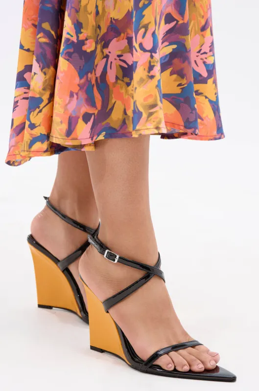AZALEA WANG SEUNG BLACK COLOR BLOCKED HEEL WEDGE SANDAL sold by AKIRA
