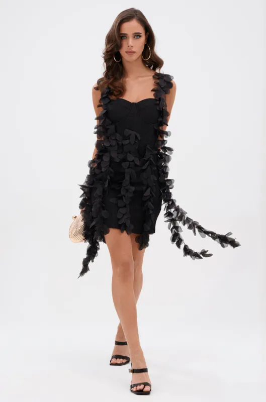 COVER GIRL MINI DRESS WITH FLORAL APPLIQUES sold by AKIRA