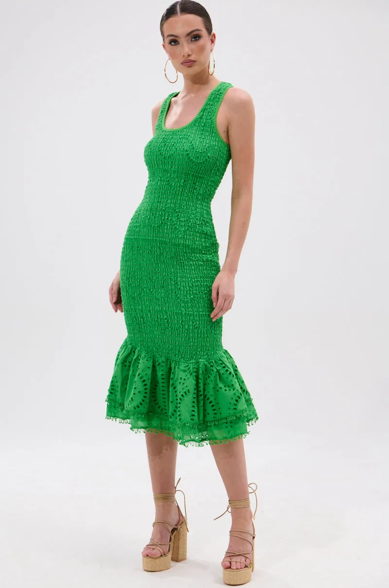 LET'S GO TO THE BEACH RUFFLE MIDI DRESS IN GREEN sold by AKIRA product image thumbnail 2