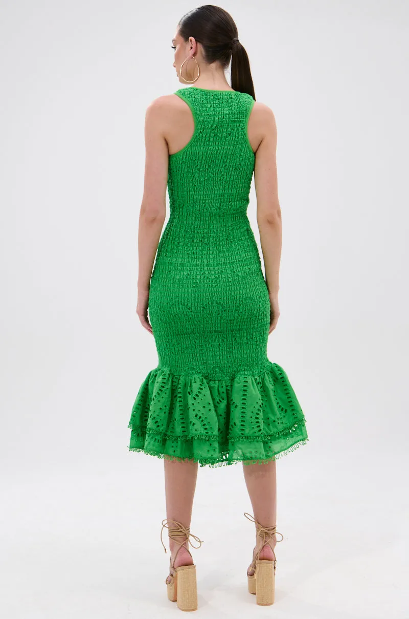 LET'S GO TO THE BEACH RUFFLE MIDI DRESS IN GREEN sold by AKIRA product image thumbnail 5