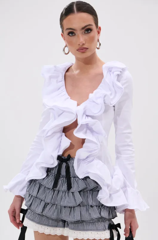 RENAISSANCE RUFFLE DETAIL BLOUSE sold by AKIRA