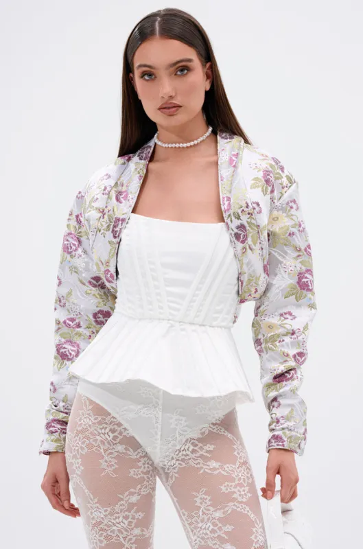 TEA FOR TWO BROCADE SHRUG sold by AKIRA