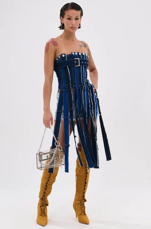 GOT A LOT GOING ON DENIM CORSET sold by AKIRA