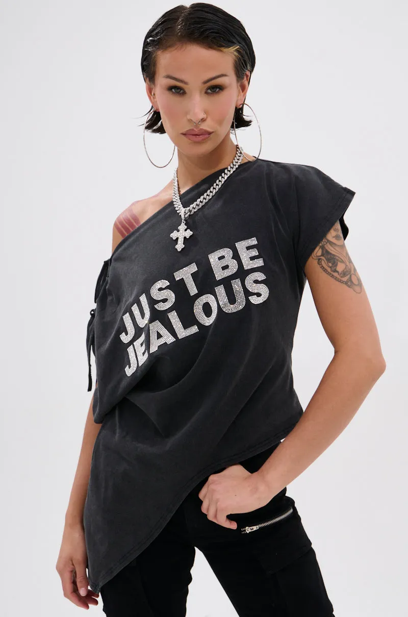 JUST BE JEALOUS OFF THE SHOULDER TEE sold by AKIRA product image thumbnail 2