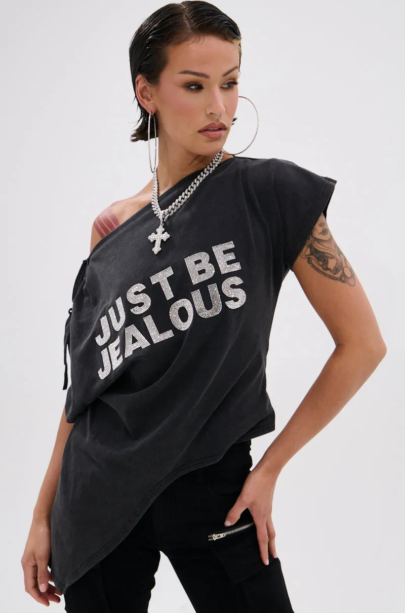 JUST BE JEALOUS OFF THE SHOULDER TEE sold by AKIRA