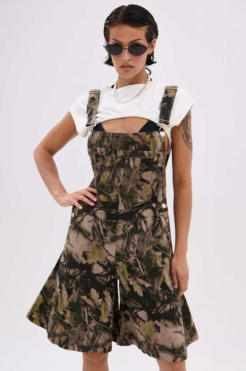CARMINE CAMO OVERSIZED OVERALL SHORTS sold by AKIRA product image thumbnail 3