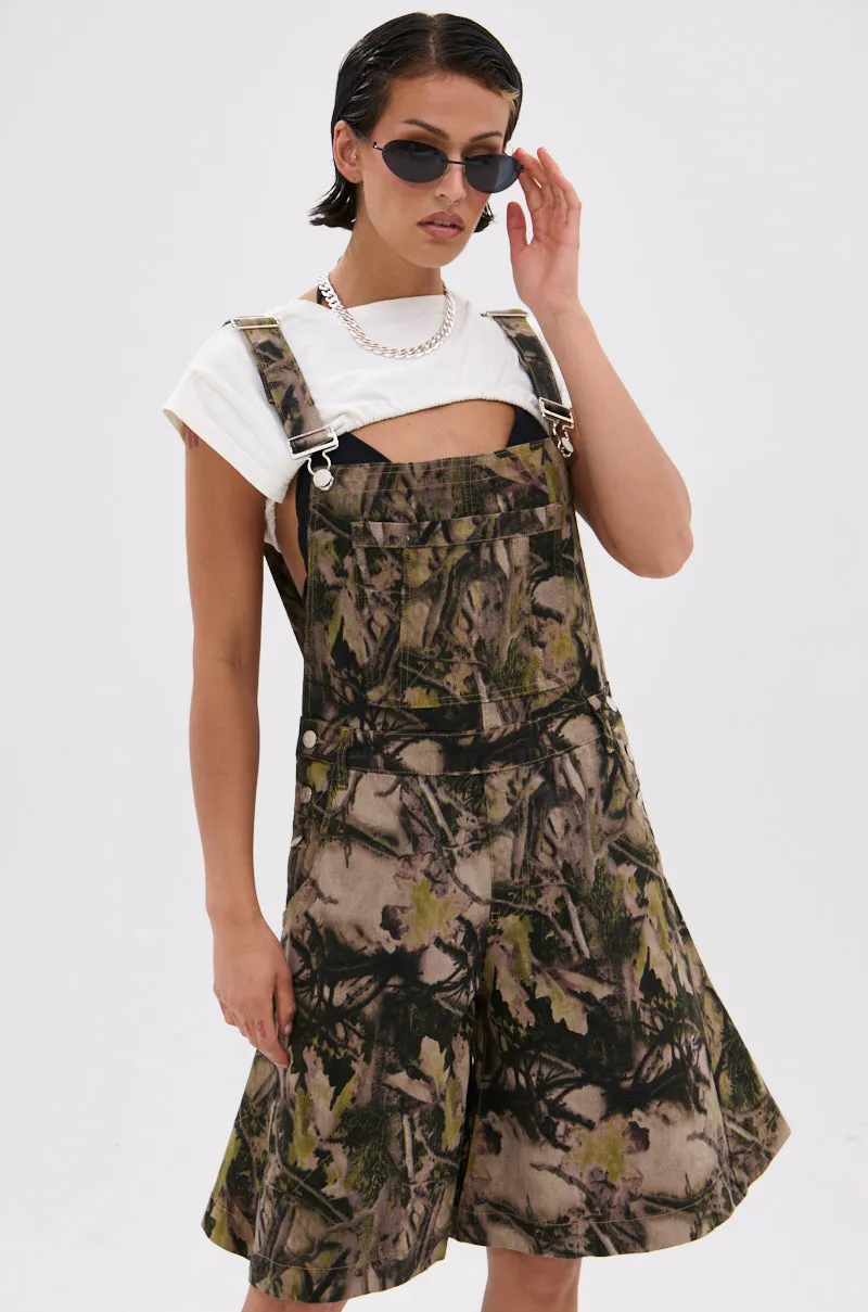 CARMINE CAMO OVERSIZED OVERALL SHORTS sold by AKIRA product image thumbnail 2