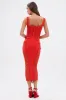 LET ME REMIND YOU LACE UP MESH MIDI DRESS IN RED sold by AKIRA