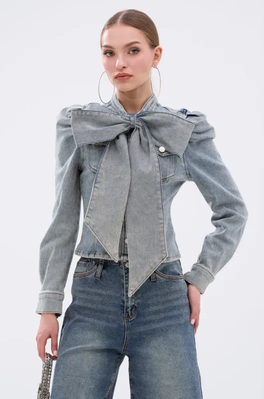 WAIT FOR U DENIM BOW BLOUSE TOP sold by AKIRA