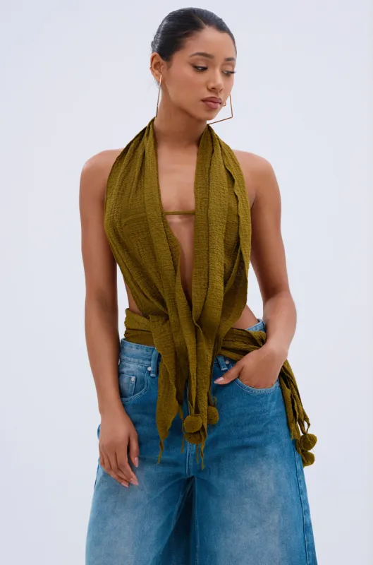 ISLAND DREAMS WRAP HALTER TOP sold by AKIRA
