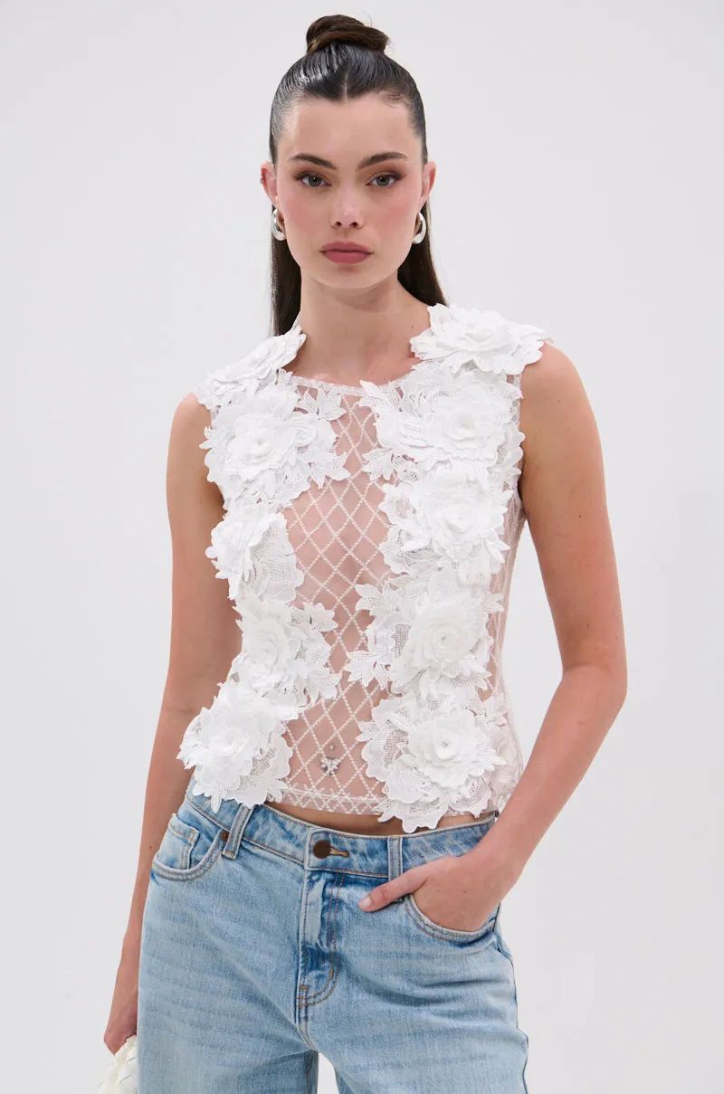 UNTAMED FLORAL LACE TOP sold by AKIRA