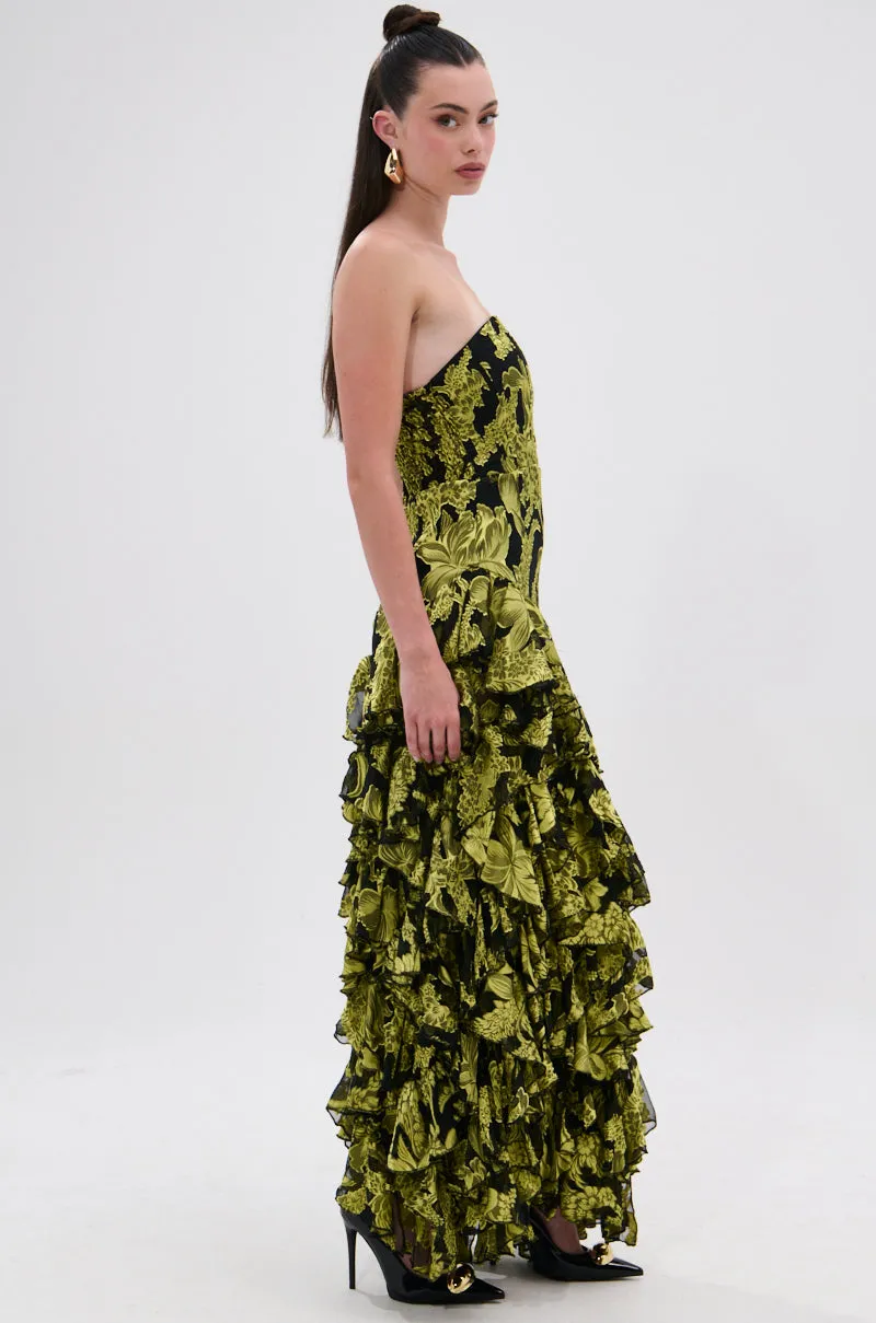 STOLE THE SHOW SATIN RUFFLE MAXI DRESS sold by AKIRA product image thumbnail 3