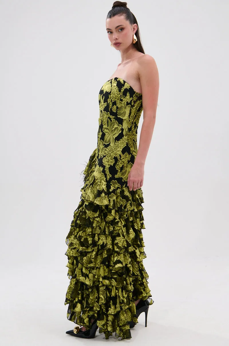 STOLE THE SHOW SATIN RUFFLE MAXI DRESS sold by AKIRA product image thumbnail 5