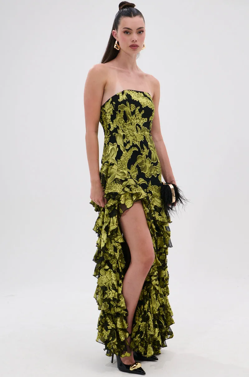 STOLE THE SHOW SATIN RUFFLE MAXI DRESS sold by AKIRA product image thumbnail 4