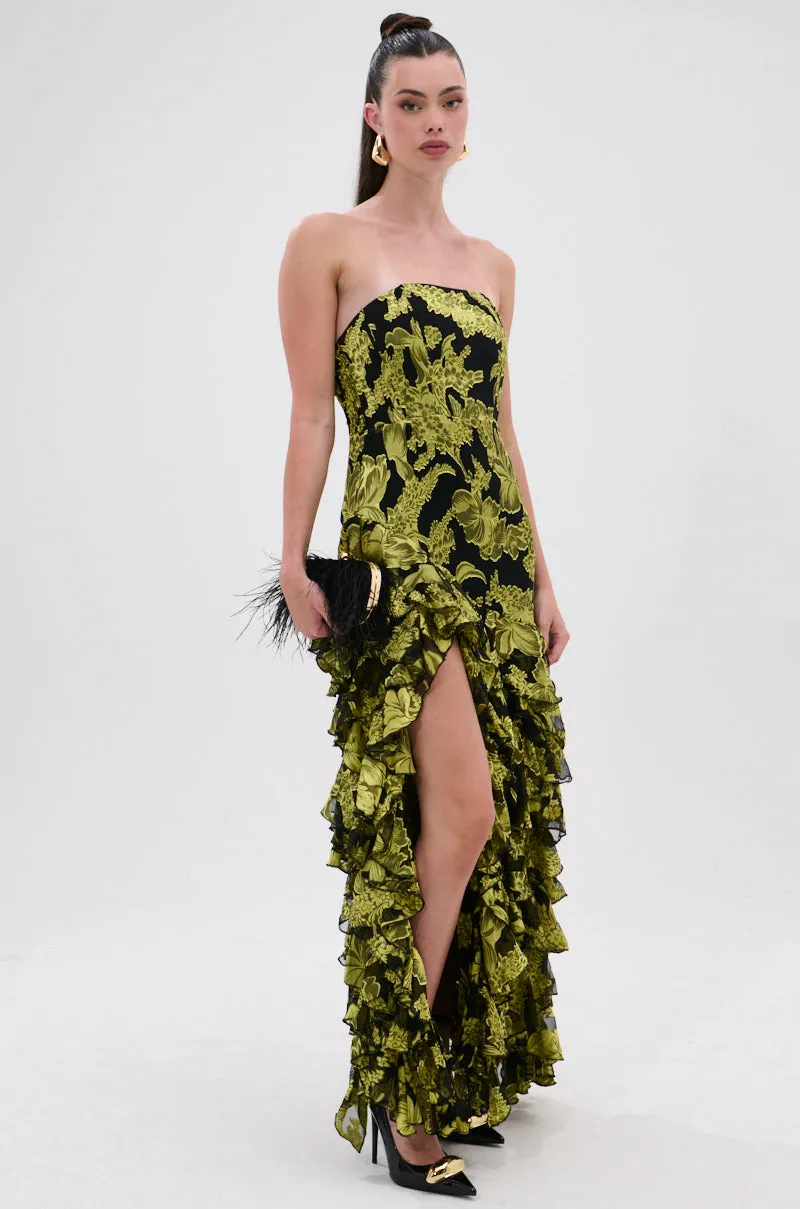 STOLE THE SHOW SATIN RUFFLE MAXI DRESS sold by AKIRA product image thumbnail 2