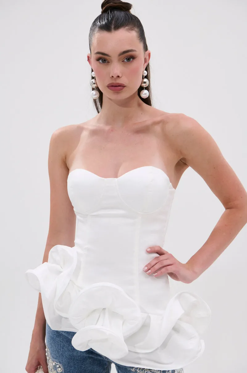 THE MORE YOU KNOW RUFFLE DETAIL CORSET TOP sold by AKIRA