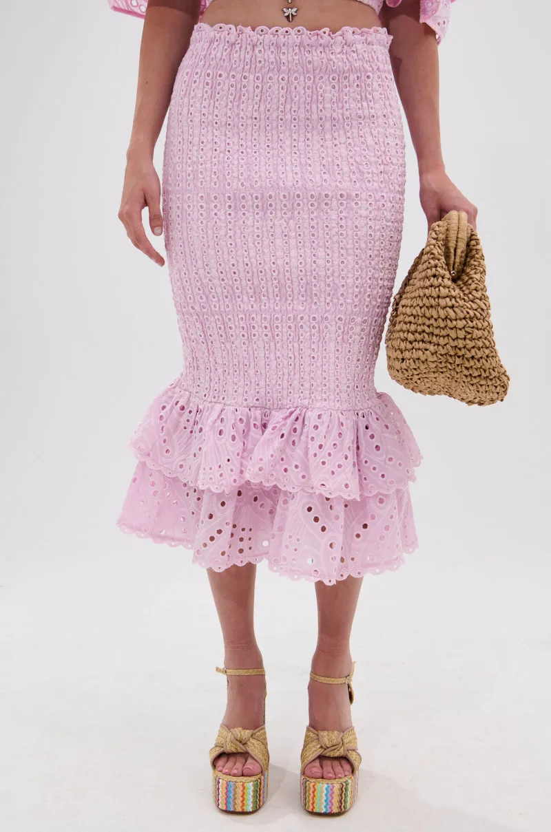 LOLLI EYELET MIDI SKIRT IN PINK sold by AKIRA product image thumbnail 2